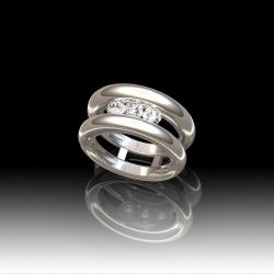 Bague jonc trilogie diamants